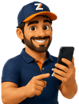 Zé, o profissional do Zezzin, de uniforme e boné, conferindo o app no celular